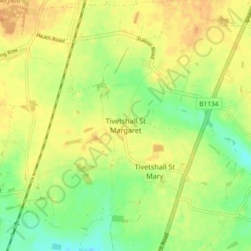 Tivetshall St Margaret topographic map, elevation, terrain
