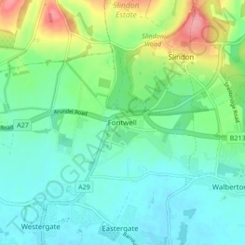 Fontwell topographic map, elevation, terrain