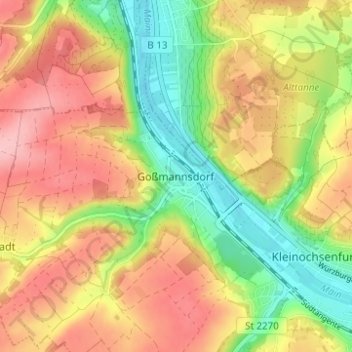 Goßmannsdorf topographic map, elevation, terrain