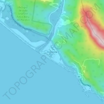 Dominical topographic map, elevation, terrain