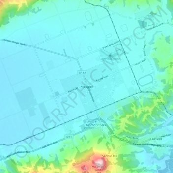 Mosgiel topographic map, elevation, terrain
