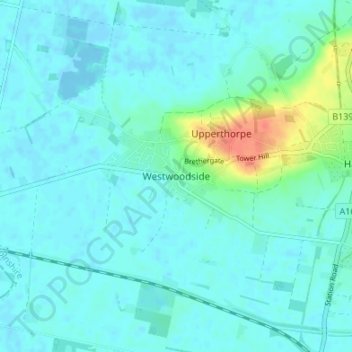 Westwoodside topographic map, elevation, terrain