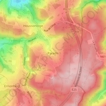 Paradis topographic map, elevation, terrain