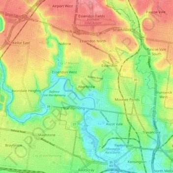 Aberfeldie topographic map, elevation, terrain