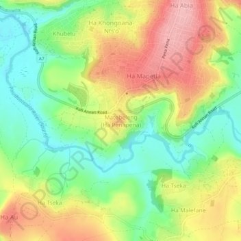 Matebeleng (Ha Penapena) topographic map, elevation, terrain
