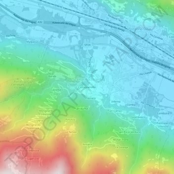 Castagneretto topographic map, elevation, terrain