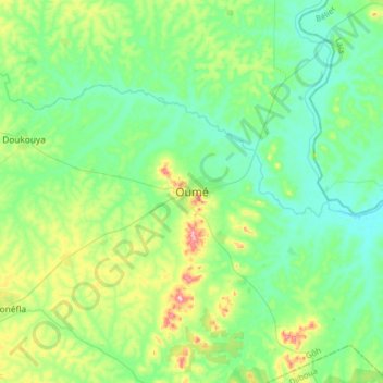 Oumé topographic map, elevation, terrain