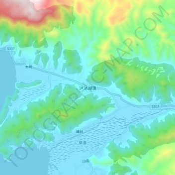 泸沽湖镇 topographic map, elevation, terrain