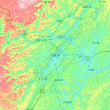 吉首市 topographic map, elevation, terrain