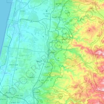 Tulkarm topographic map, elevation, terrain