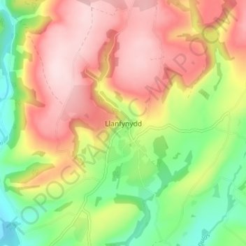 Llanfynydd topographic map, elevation, terrain