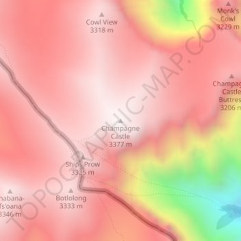Champagne Castle topographic map, elevation, terrain