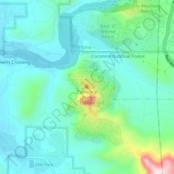 Cathedral Rock topographic map, elevation, terrain