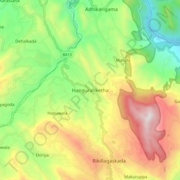 Hanguranketha topographic map, elevation, terrain
