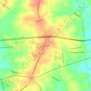 Jennersville topographic map, elevation, terrain