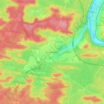 Fontainebleau topographic map, elevation, terrain