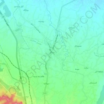Sangar topographic map, elevation, terrain