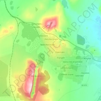 Kiruna topographic map, elevation, terrain