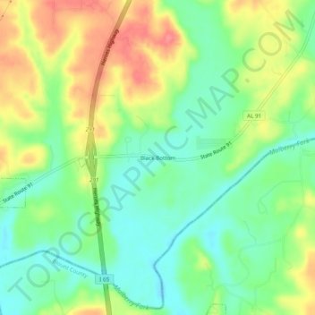 Black Bottom topographic map, elevation, terrain