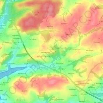 Kerliver topographic map, elevation, terrain