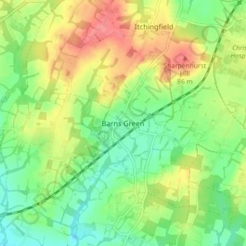 Barns Green topographic map, elevation, terrain