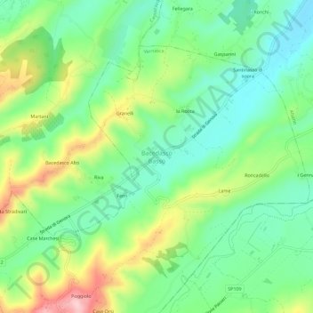 Bacedasco Basso topographic map, elevation, terrain