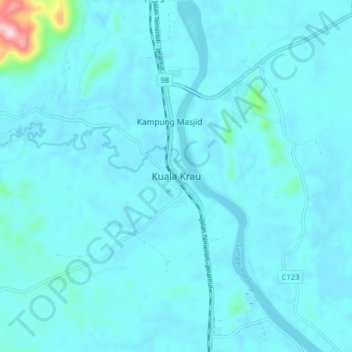 Kuala Krau topographic map, elevation, terrain