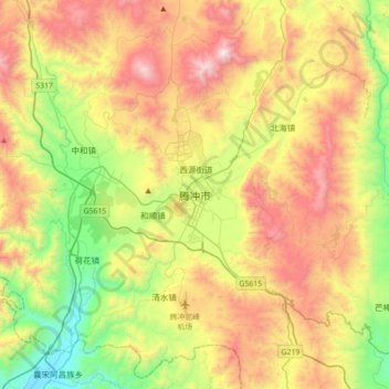 腾冲市 topographic map, elevation, terrain