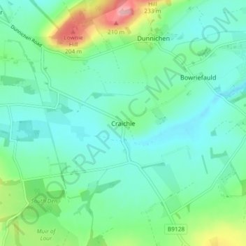 Craichie topographic map, elevation, terrain