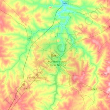 Ilorin topographic map, elevation, terrain