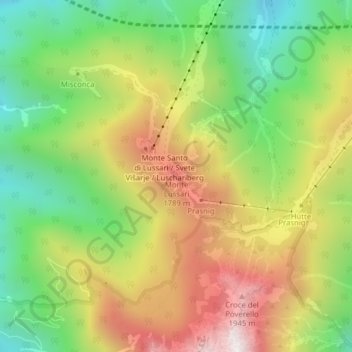 Monte Lussari topographic map, elevation, terrain