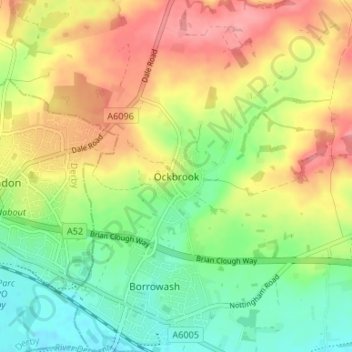 Ockbrook topographic map, elevation, terrain