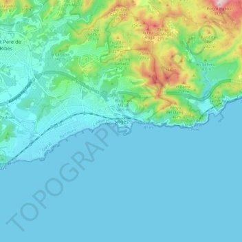 Sitges topographic map, elevation, terrain