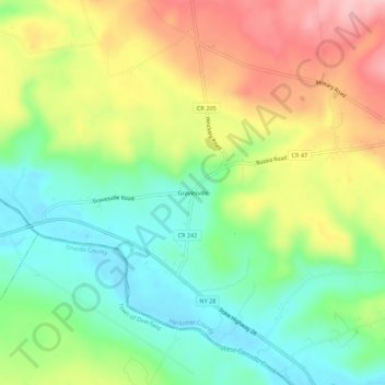 Gravesville topographic map, elevation, terrain