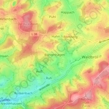 Bohlenhagen topographic map, elevation, terrain