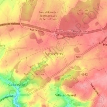 Franc-Waret topographic map, elevation, terrain