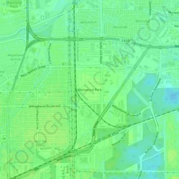 Westwood Park topographic map, elevation, terrain