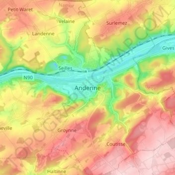 Andenne topographic map, elevation, terrain