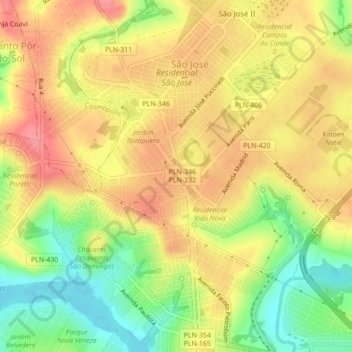João Aranha topographic map, elevation, terrain