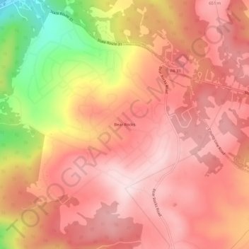 Bear Rocks topographic map, elevation, terrain