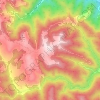 Prevlak topographic map, elevation, terrain