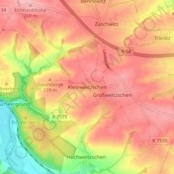 Kleinweitzschen topographic map, elevation, terrain