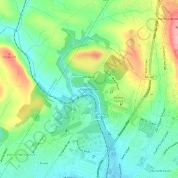 Upper Glasgow topographic map, elevation, terrain