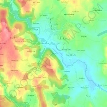 Kerbroïc topographic map, elevation, terrain