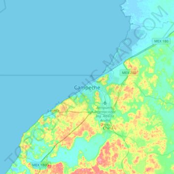 Campeche topographic map, elevation, terrain