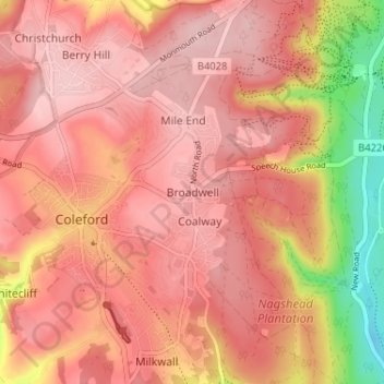 Broadwell topographic map, elevation, terrain