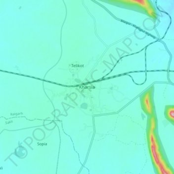 Kharsia topographic map, elevation, terrain
