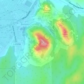 Velyka topographic map, elevation, terrain