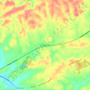 Walnut Grove topographic map, elevation, terrain