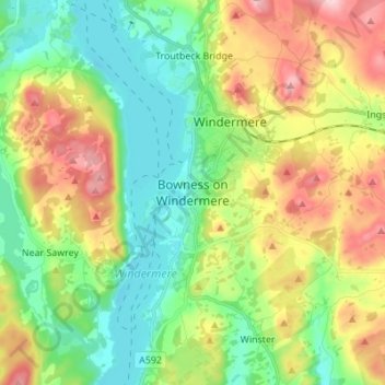 Bowness-on-Windermere topographic map, elevation, terrain